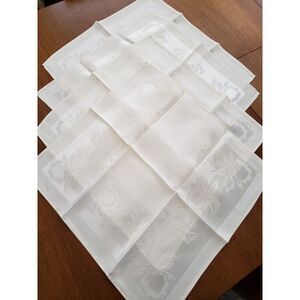 Vtg Linen‎ Silk Dinner Napkins X4 Floral Ivory Classic Traditional Fancy
